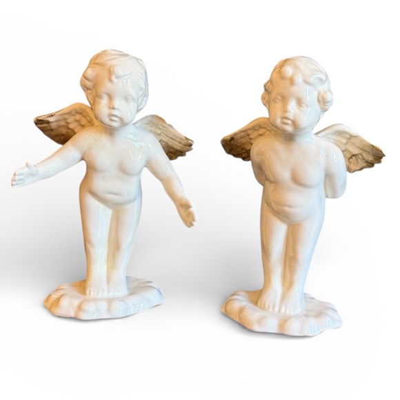 2 Vintage Angel Babies standing on clouds with Gold Tip Wings - Picture 16 of 16